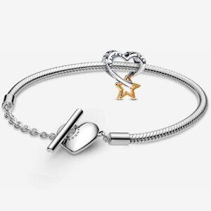 Pandora Lucky Star & Heart T-Bar Snake Chain Bracelet Set